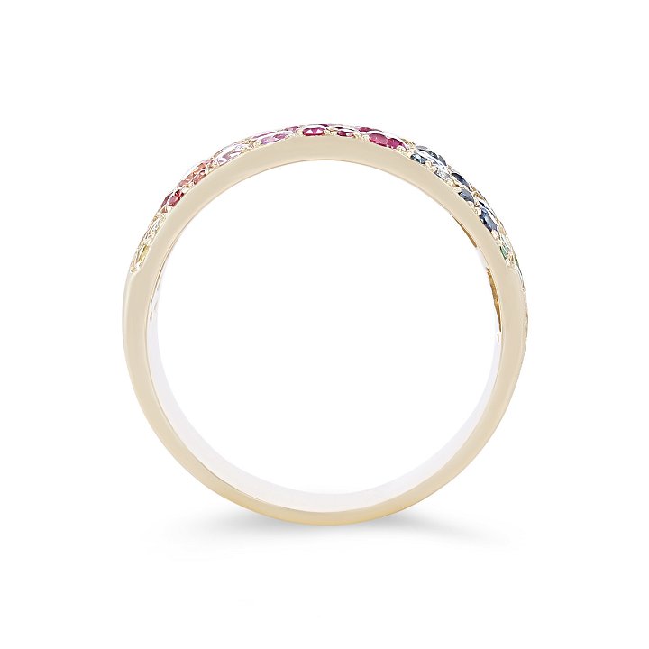 Yellow Gold 14K Rainbow Sapphire Cigar Band