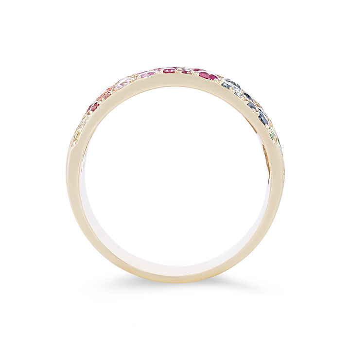 Yellow Gold 14K Rainbow Sapphire Cigar Band