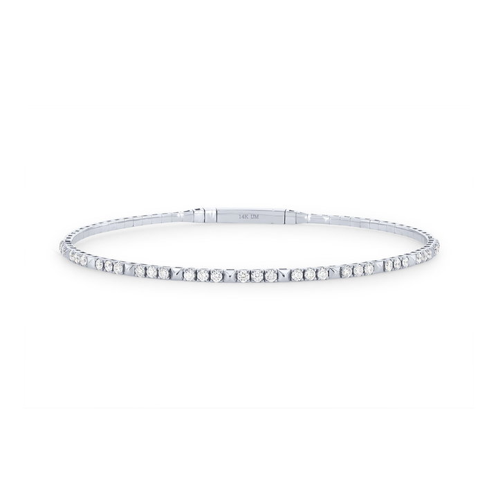 Studded Diamond Flexible Bangle Bracelet In White Gold 14K