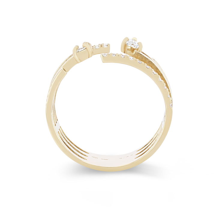 Yellow Gold 18K Four Row Mixed Diamond Ring
