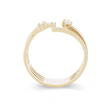 Four Row Mixed Diamond Ring In Yellow Gold 18K