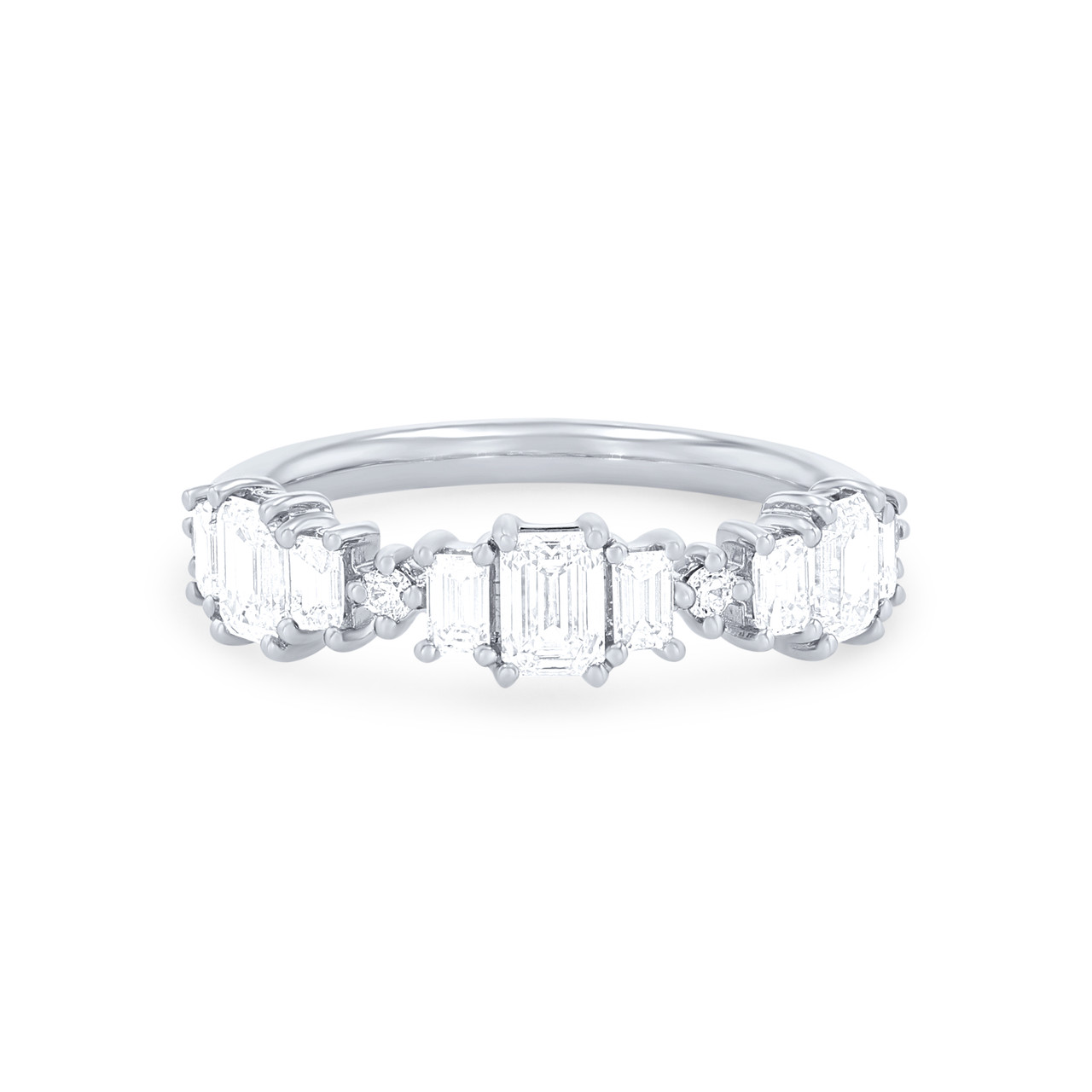 Three Stone Emerald and Round Diamond Wedding Band
