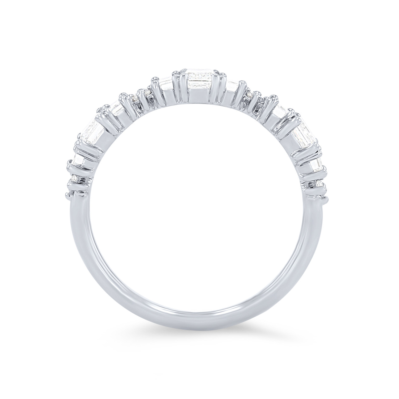 Three Stone Emerald and Round Diamond Wedding Band