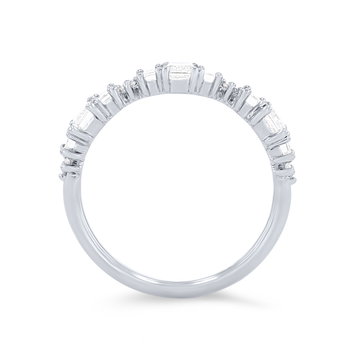 Three Stone Emerald and Round Diamond Wedding Band In Yellow Gold 14K