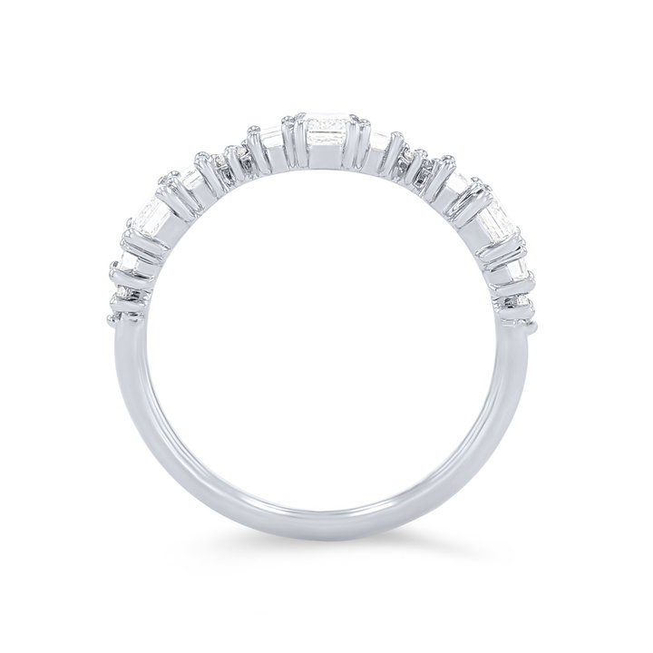 Three Stone Emerald and Round Diamond Wedding Band In Yellow Gold 14K