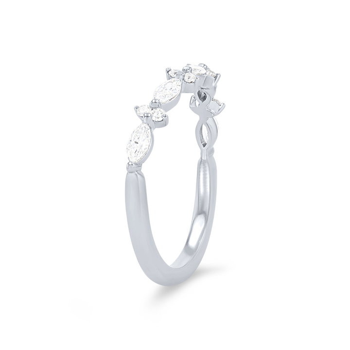 Alternating Marquise Diamond Wedding Band In White Gold 14K