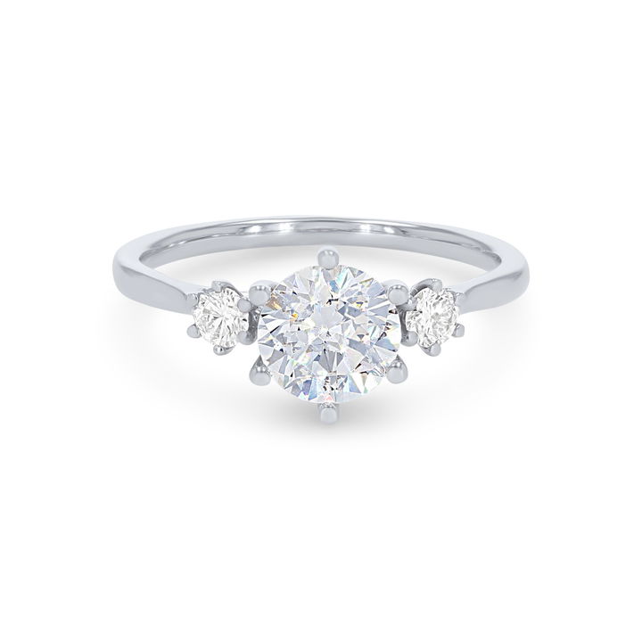 White Gold 14K Three Stone Six Prong Round Diamond Engagement Setting