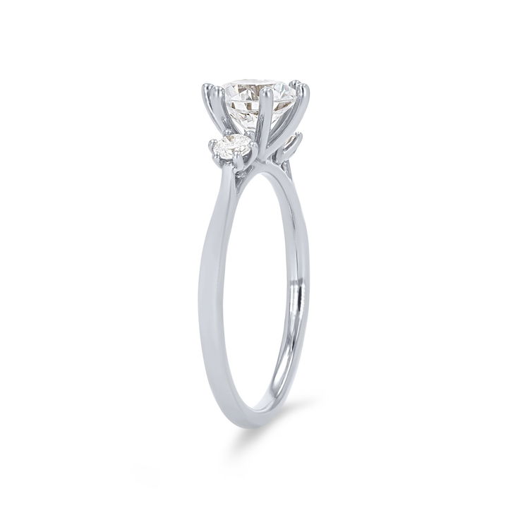 White Gold 14K Three Stone Six Prong Round Diamond Engagement Setting