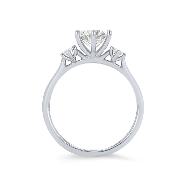 White Gold 14K Three Stone Six Prong Round Diamond Engagement Setting