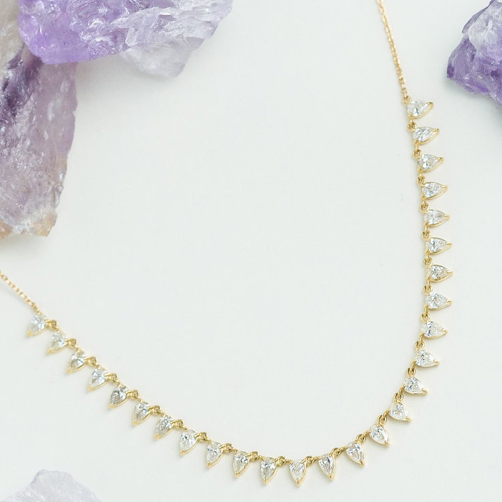Pear Shape Diamond Necklace In Yellow Gold 18K