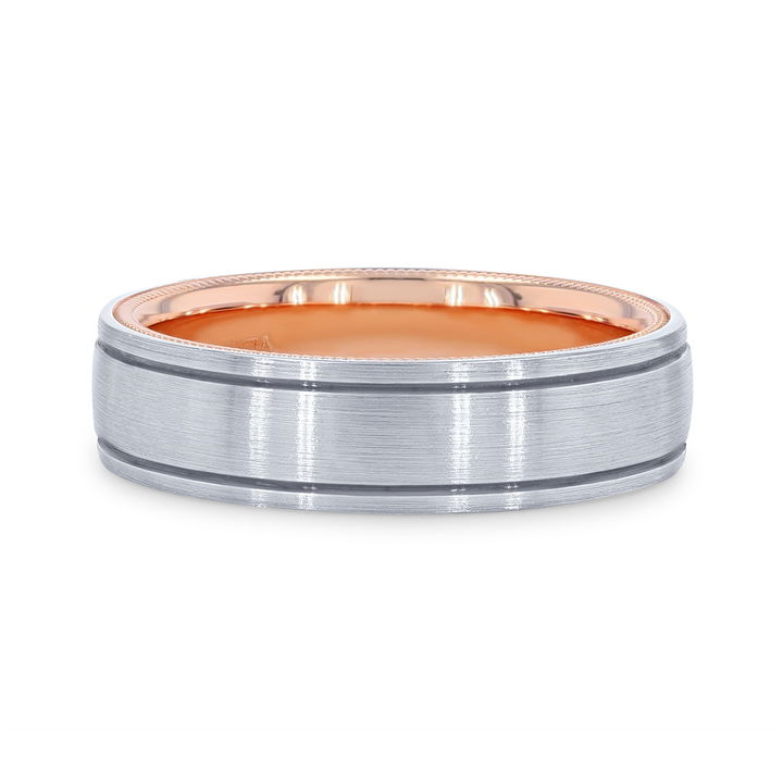 White Gold 14K Verragio Two-Tone Inlay Groove Band