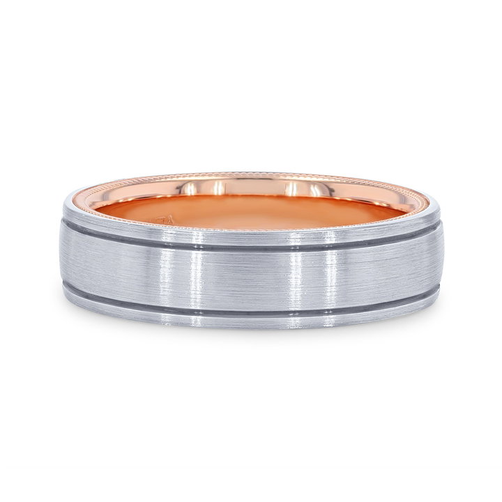 Verragio Two Tone Inlay Groove Wedding Band In White Gold 14K
