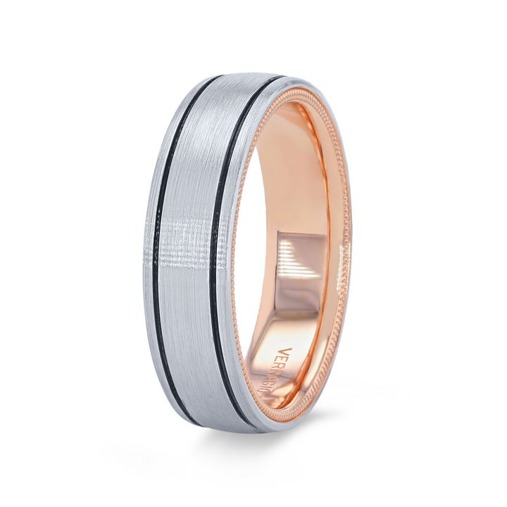 White Gold 14K Verragio Two-Tone Inlay Groove Band