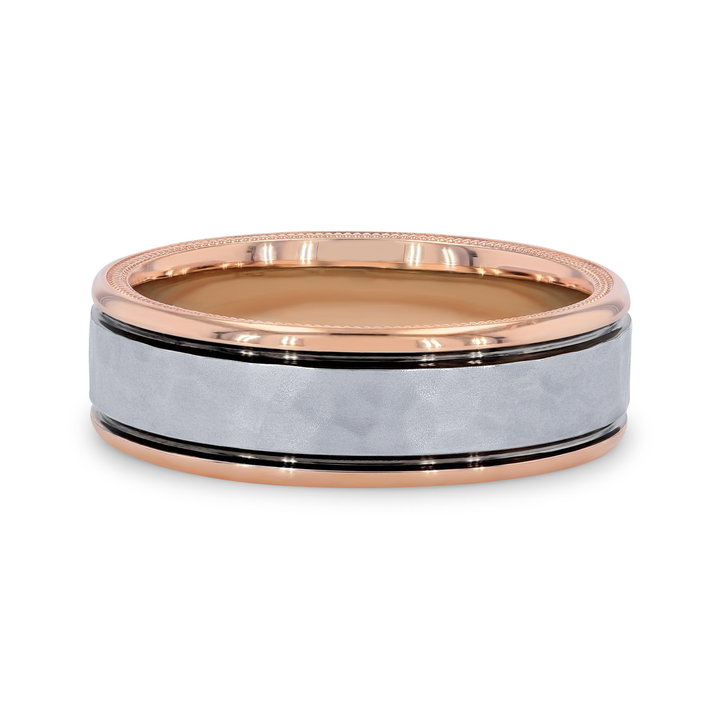 Verragio Two Tone Hammered Wedding Band In White Gold 14K