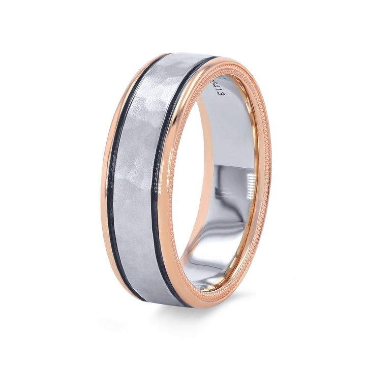 Verragio Two Tone Hammered Wedding Band In White Gold 14K