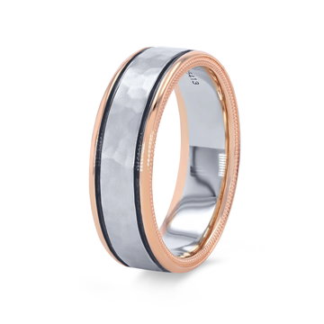 Verragio Two Tone Hammered Wedding Band In White Gold 14K