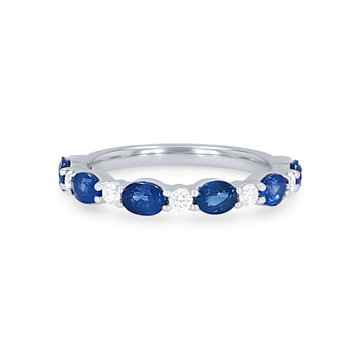 Alternating Oval Sapphire and Diamond Wedding Band In Yellow Gold 14K