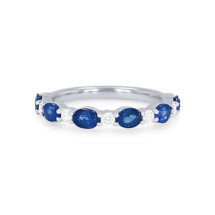 Alternating Oval Sapphire and Diamond Wedding Band In Yellow Gold 14K