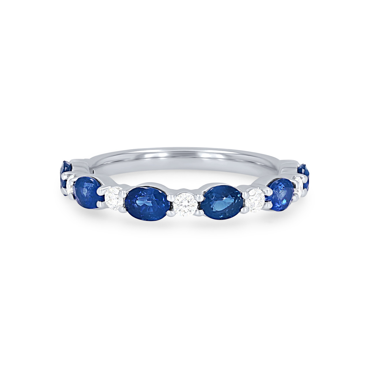 Alternating Oval Sapphire and Diamond Wedding Band