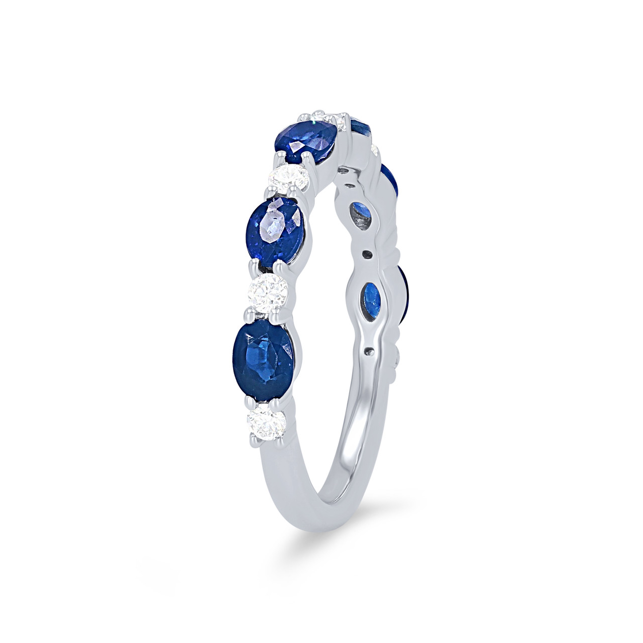 Alternating Oval Sapphire and Diamond Wedding Band