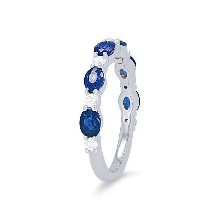 Alternating Oval Sapphire and Diamond Wedding Band In Yellow Gold 14K