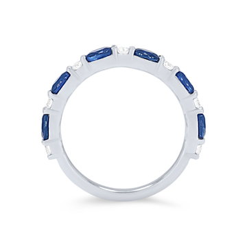 Alternating Oval Sapphire and Diamond Wedding Band In Yellow Gold 14K