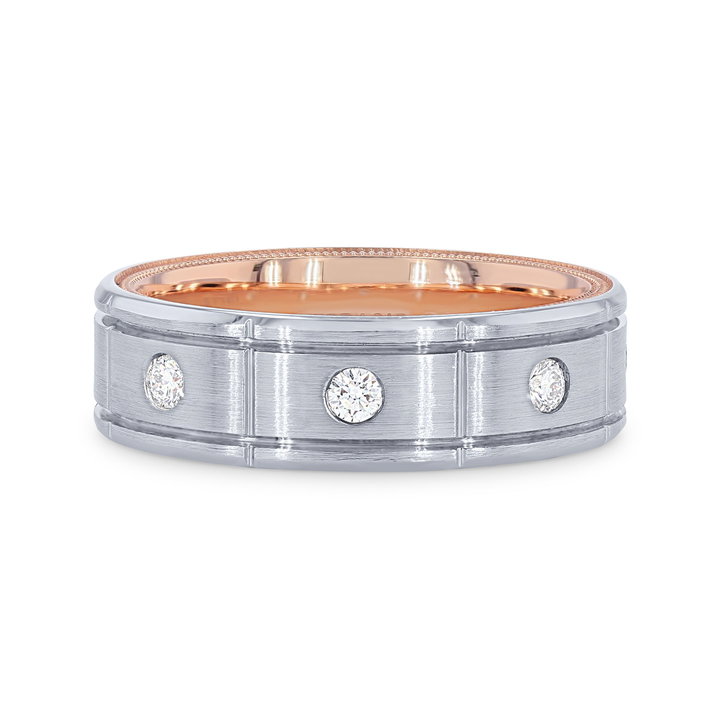 Verragio Two Tone Inlay Diamond Wedding Band In White And Yellow Gold 14K