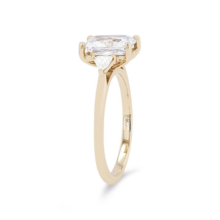 Yellow Gold 14K Three Stone Trillion Diamond Engagement Setting