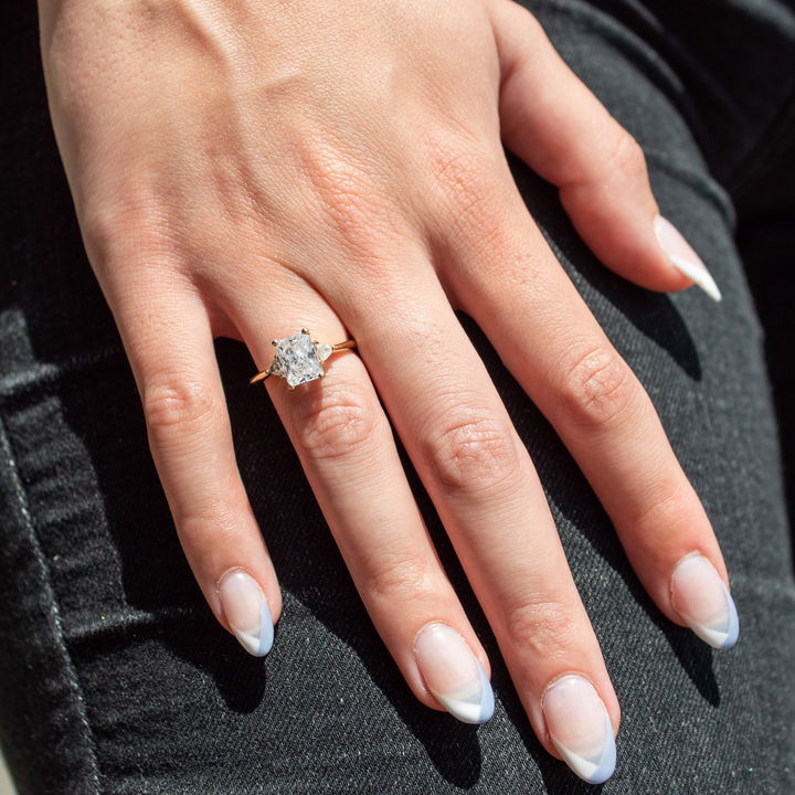 Yellow Gold 14K Three Stone Trillion Diamond Engagement Setting