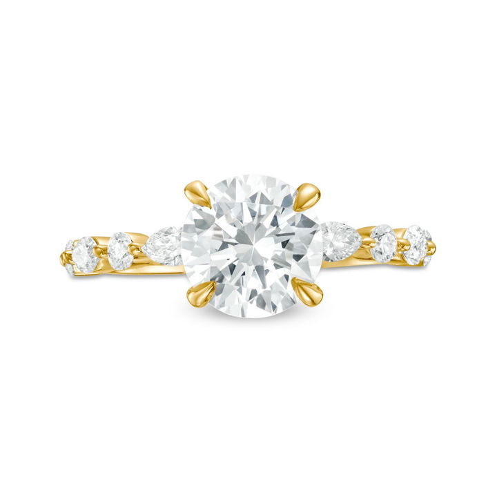 Alternating Marquise and Round Diamond Engagement Setting by C. Gonshor In Yellow Gold 14K