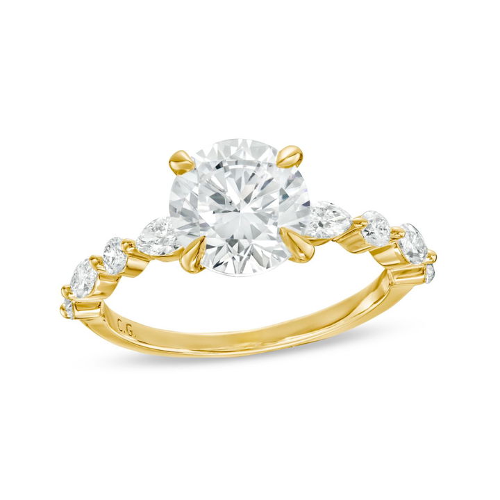 Alternating Marquise and Round Diamond Engagement Setting by C. Gonshor In Yellow Gold 14K