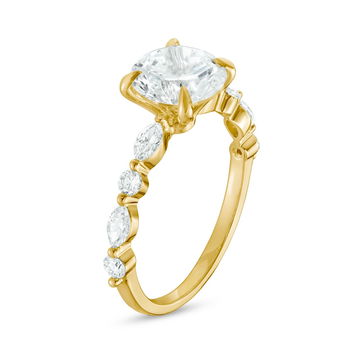 Alternating Marquise and Round Diamond Engagement Setting by C. Gonshor In Yellow Gold 14K