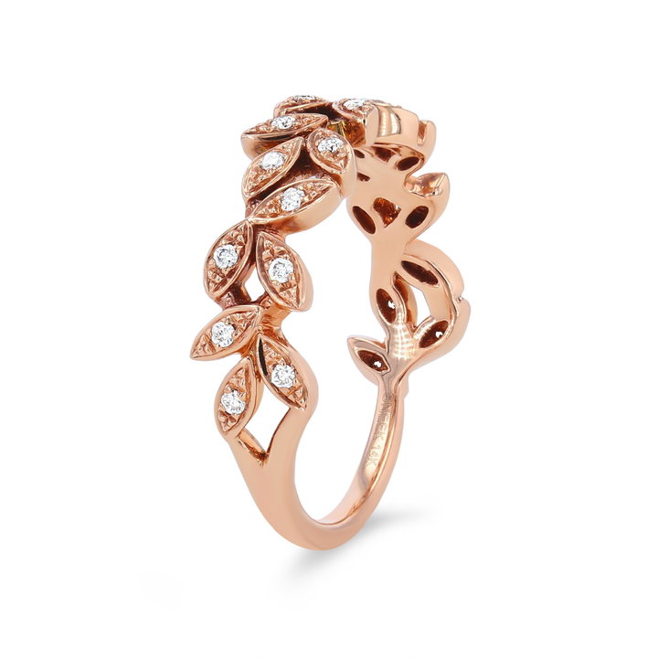 Uneek Floral Petal Diamond Wedding Band In White Gold 14K