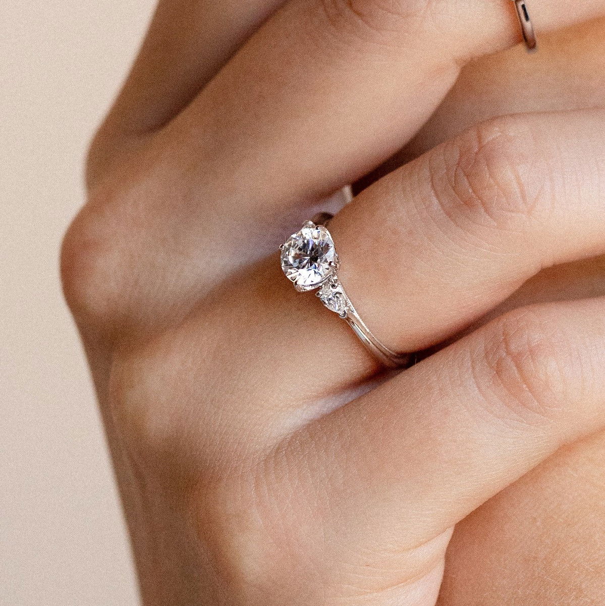 Kirk Kara Stella Three Stone Pear Diamond Engagement Setting 2