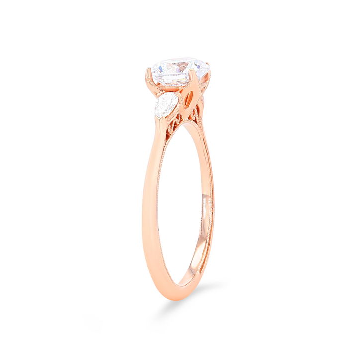 Yellow Gold 14K Kirk Kara Stella Three Stone Pear Diamond Engagement Setting
