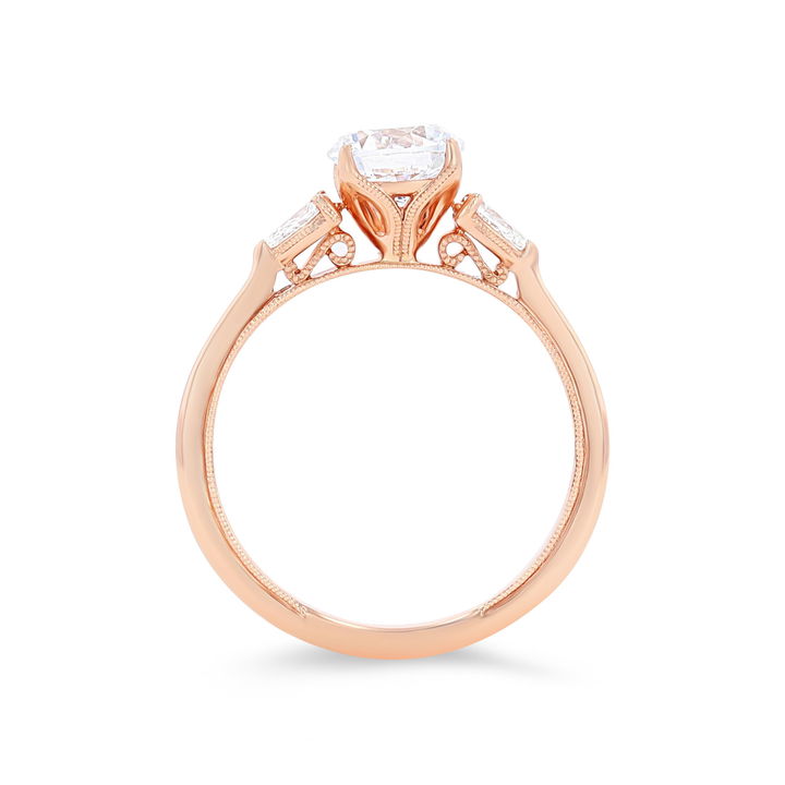 Yellow Gold 14K Kirk Kara Stella Three Stone Pear Diamond Engagement Setting