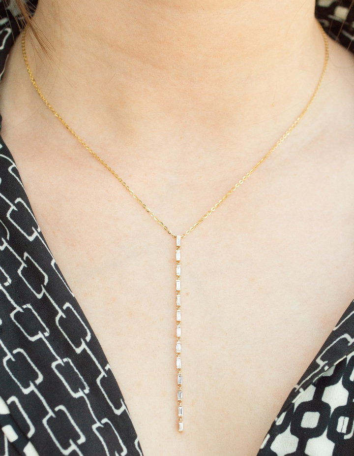 Baguette Diamond Drop Necklace In Yellow Gold 14K