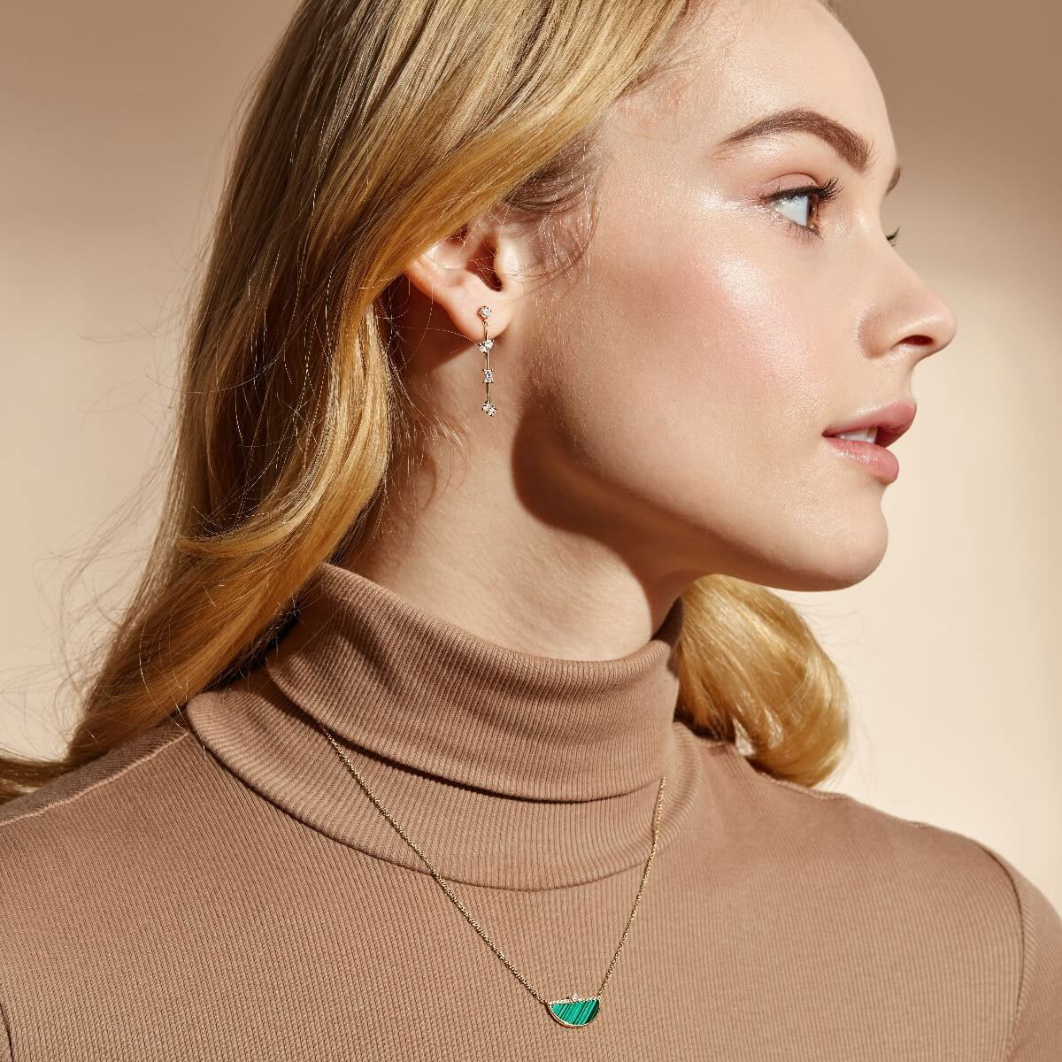 Malachite and Diamond Half Circle Pendant