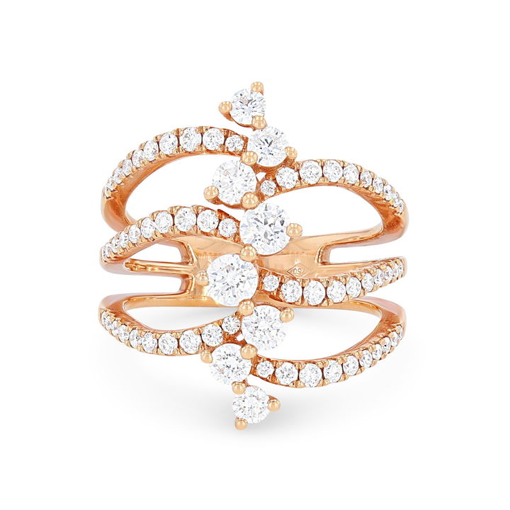 White Gold 18K Multirow Curve Diamond Ring