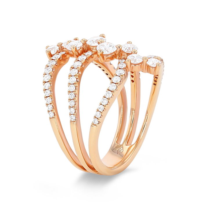 White Gold 18K Multirow Curve Diamond Ring