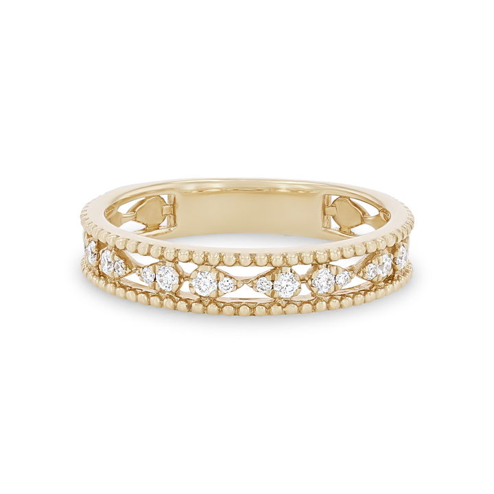 White Gold 14K Uneek Beaded Illusion Pear Shape Wedding Band