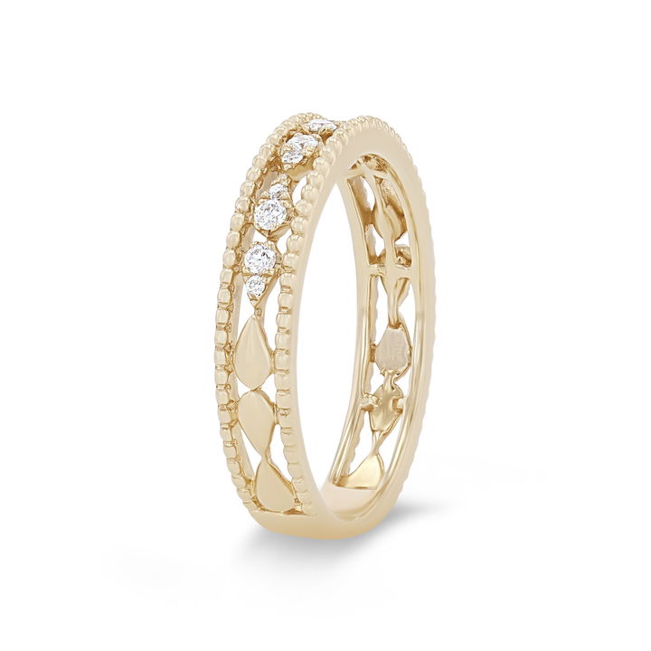 White Gold 14K Uneek Beaded Illusion Pear Shape Wedding Band