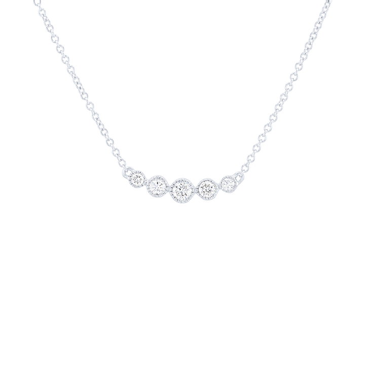 Bezel Milgrain Diamond Pendant In Solid 14K White Gold