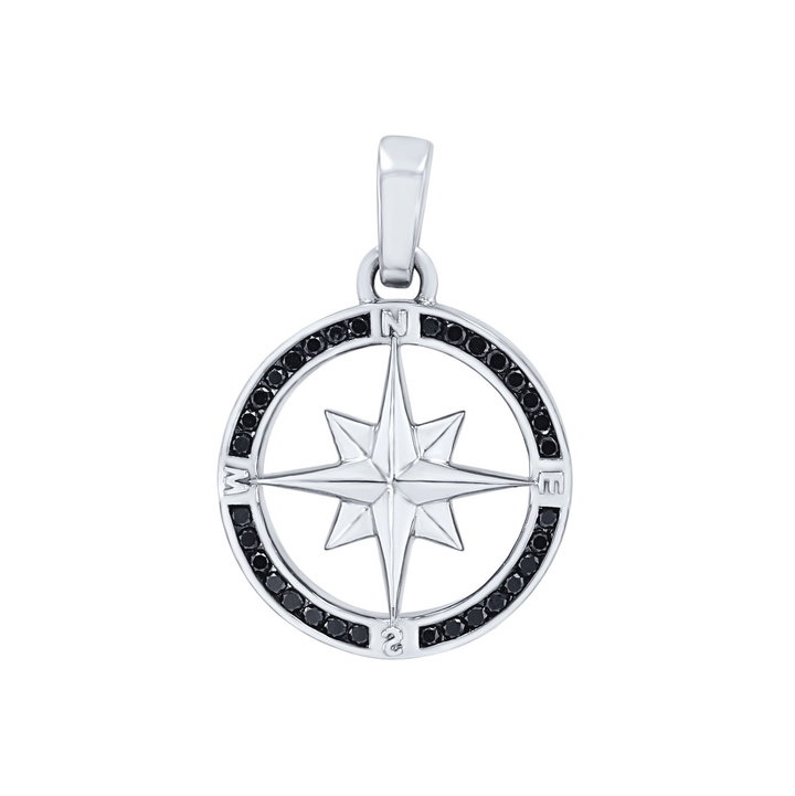 Black Diamond Compass Pendant In White Gold 14K
