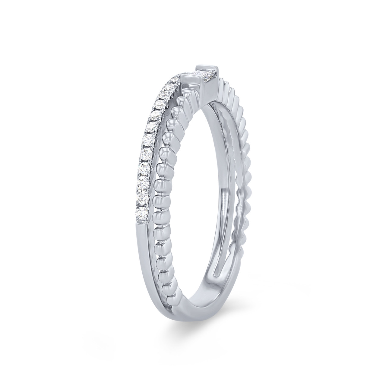 Uneek Two Row Beaded Baguette and Round Diamond Wedding Band 1