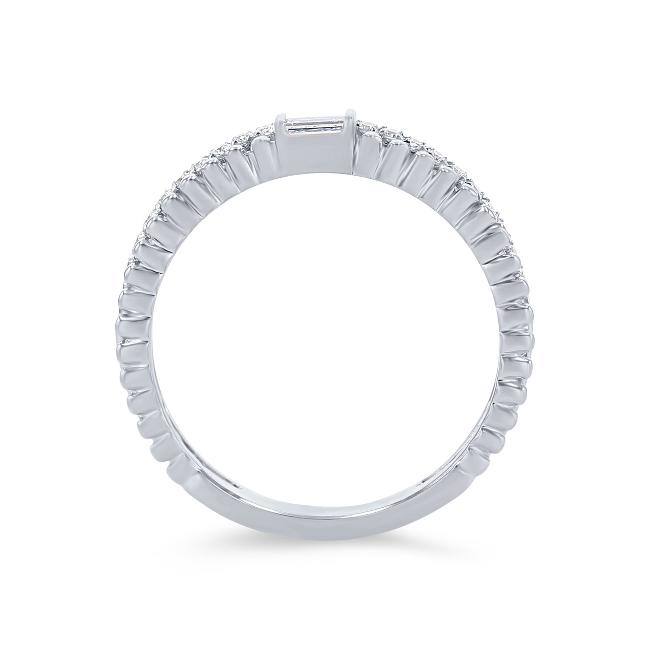 Uneek Two Row Beaded Baguette and Round Diamond Wedding Band 2