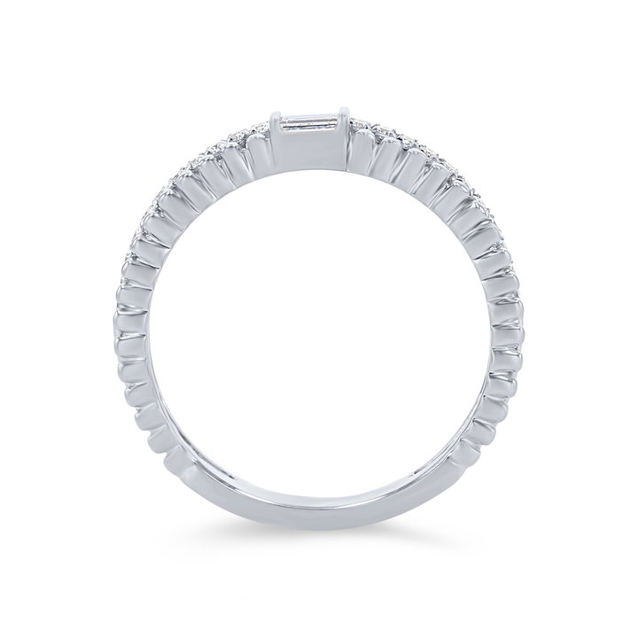 Uneek Two Row Beaded Baguette and Round Diamond Wedding Band In White Gold 14K