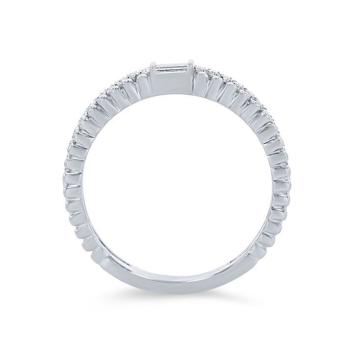 White Gold 14K Uneek Two Row Beaded Baguette and Round Diamond Wedding Band