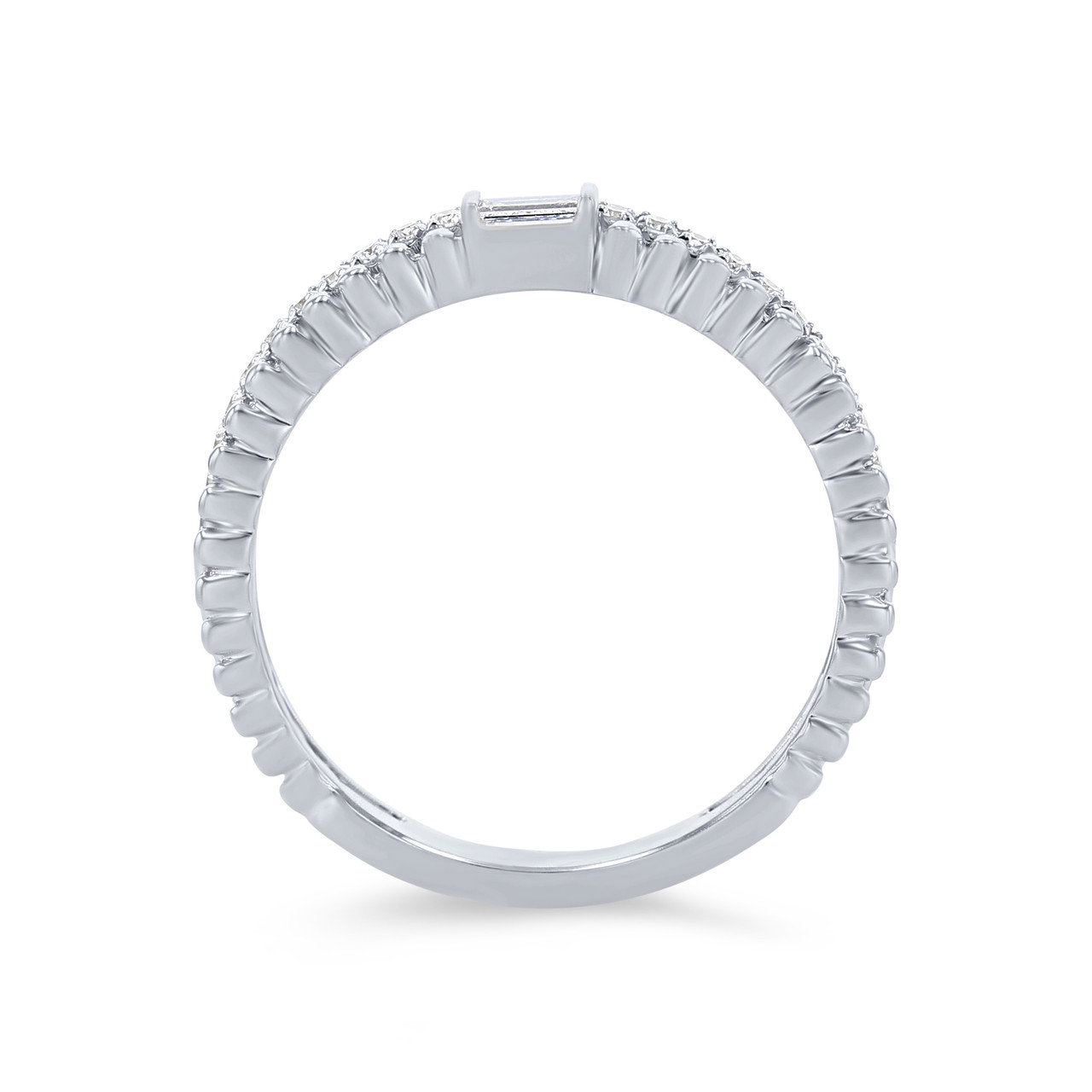 Uneek Two Row Beaded Baguette and Round Diamond Wedding Band