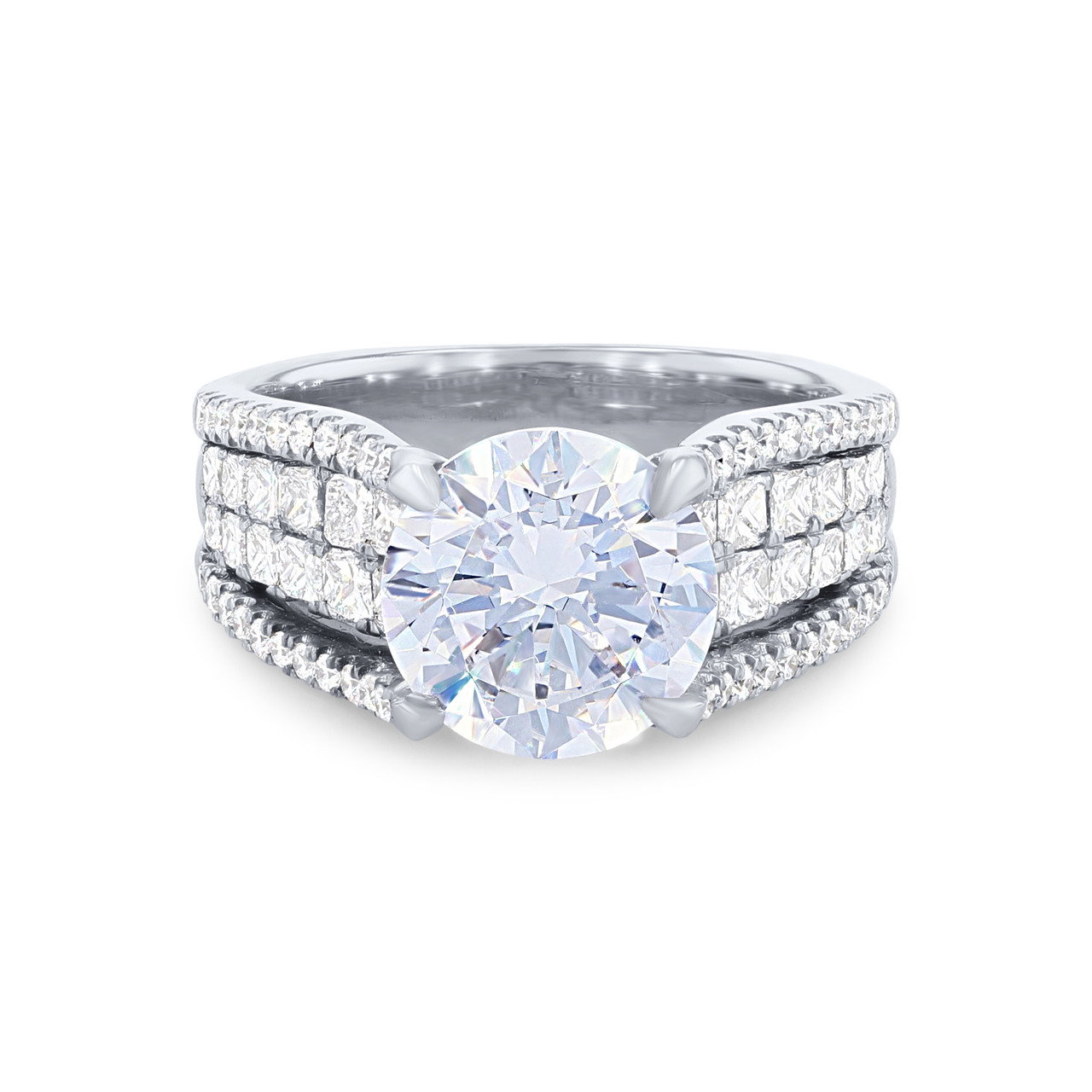 Simon G. Princess and Round Diamond Four Row Euro Fit Engagement Setting 0